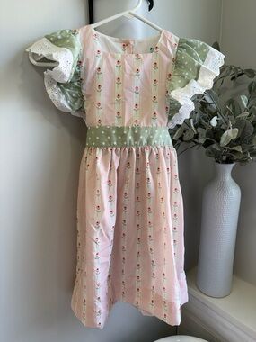Sugar Dumplin Boutique Dress Pink & Green Floral Polka Dot Girls
7T Cotton Blend